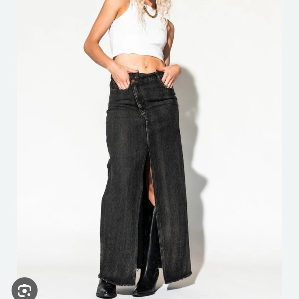 NWT Dressed In LALA “Don’t Kill My Vibe” Crisscross Black Denim Maxi Skirt XL